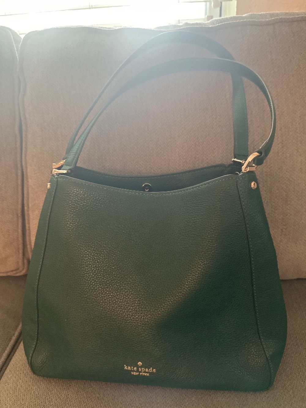 Kate Spade Leila Medium Triple Compartment Shoulder Bag, green pebbled leather